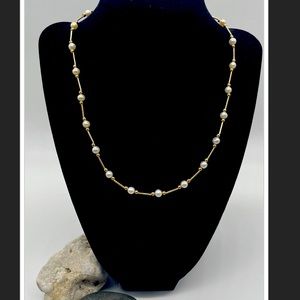 14K Gold & Pearl Bar-and-Bead Necklace